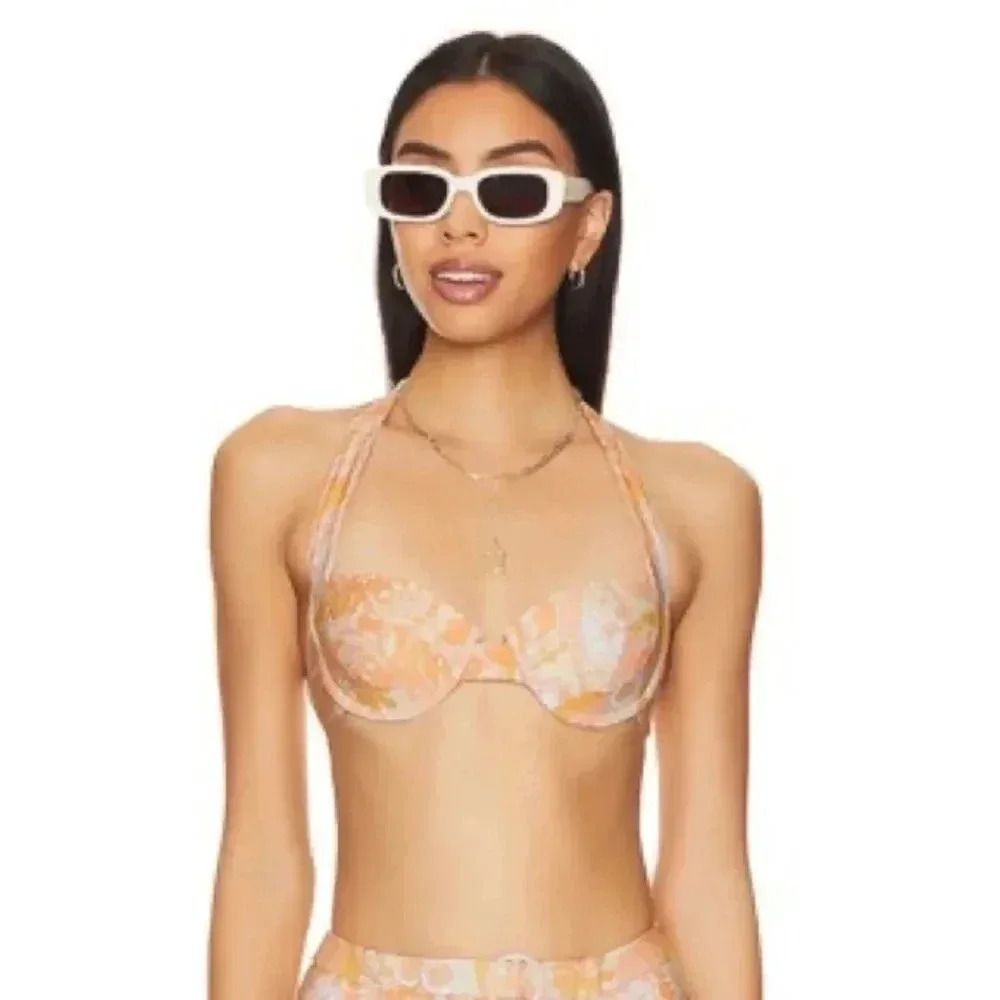 Tularosa Nori Top in Orange Retro Paisley Bikini Top Sz S